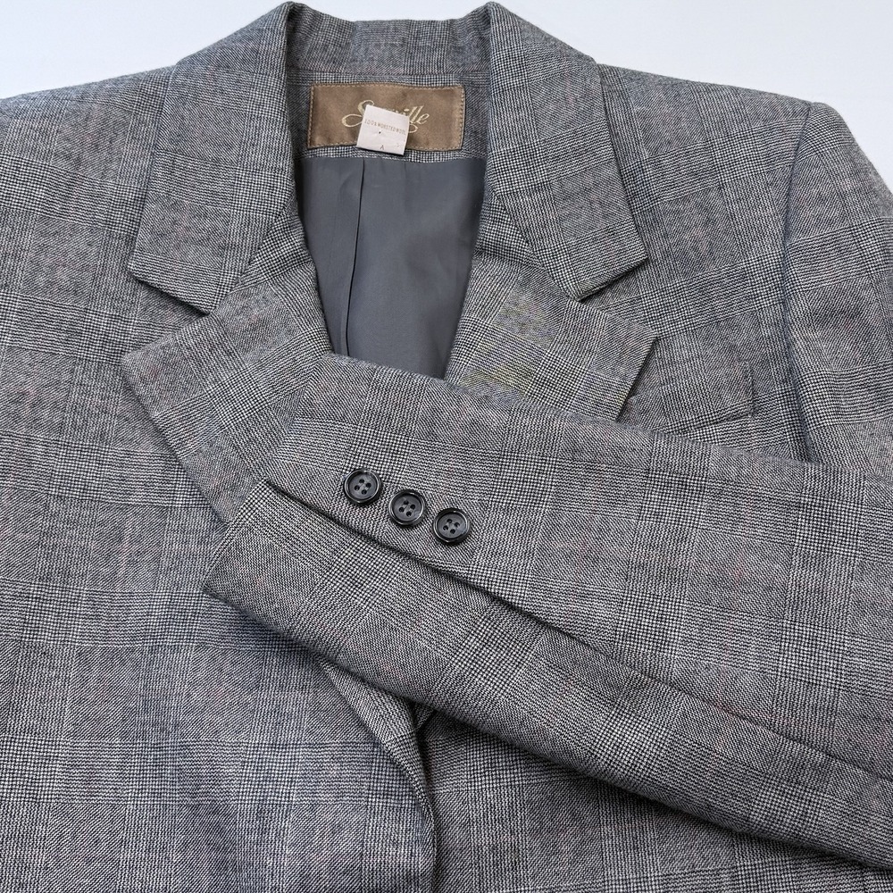 Vintage‎ Saville Blazer Size Small? Gray Glen Check Plaid Worsted Wool Corpcore
